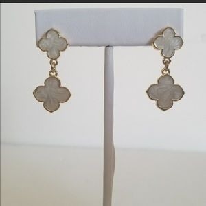 NWOT Gold and White Clover Enamel Earrings